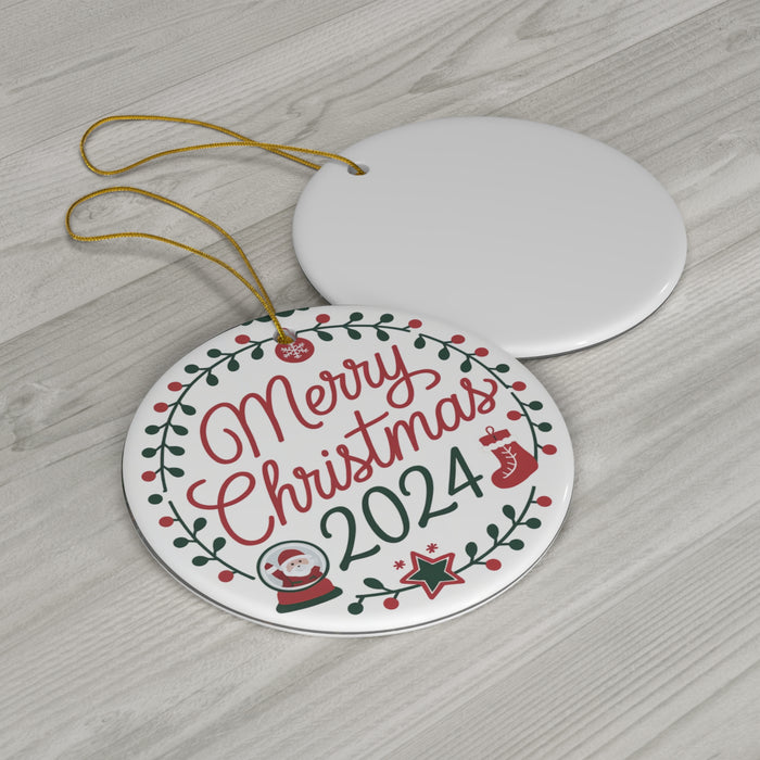 Merry Christmas 2024 Ceramic Ornament, 4 Shapes, Best Gift For Christmas