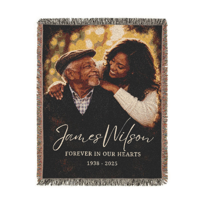 Personalized Memorial Woven Blanket — "Forever in Our Hearts" Custom Name & Years