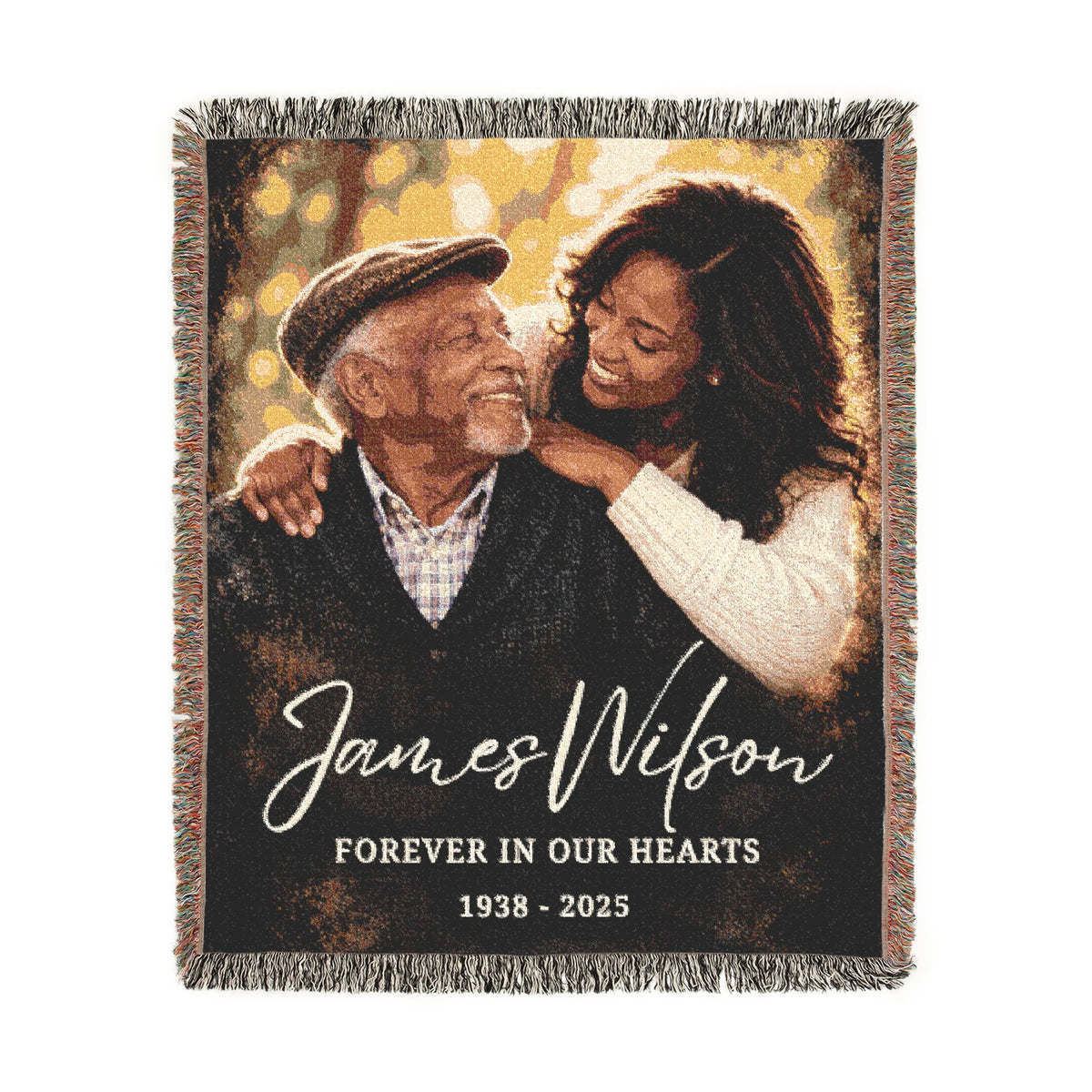 Personalized Memorial Woven Blanket — "Forever in Our Hearts" Custom Name & Years