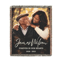 Personalized Memorial Woven Blanket — "Forever in Our Hearts" Custom Name & Years