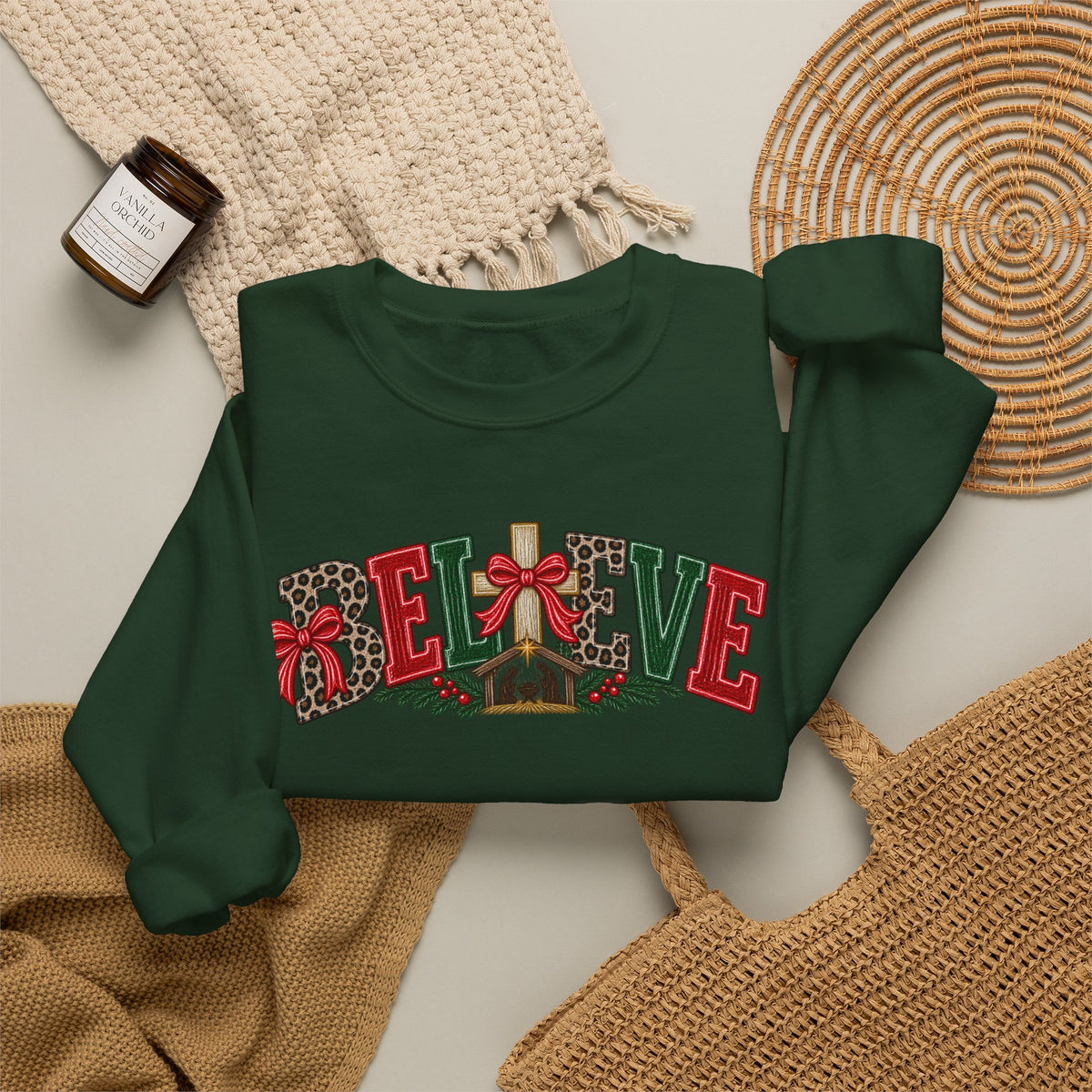 Believe Christmas Floral Crewneck Sweatshirt