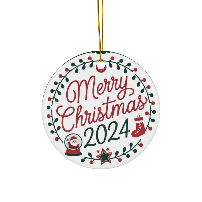 Merry Christmas 2024 Ceramic Ornament, 4 Shapes, Best Gift For Christmas