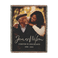 Personalized Memorial Woven Blanket — "Forever in Our Hearts" Custom Name & Years