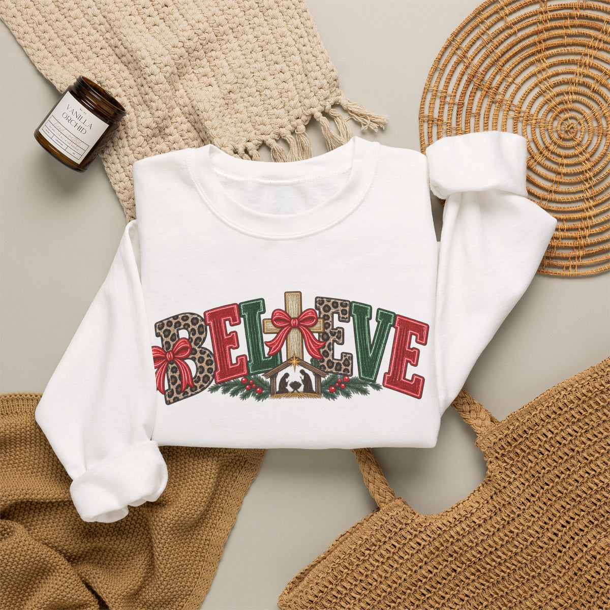 Believe Christmas Floral Crewneck Sweatshirt