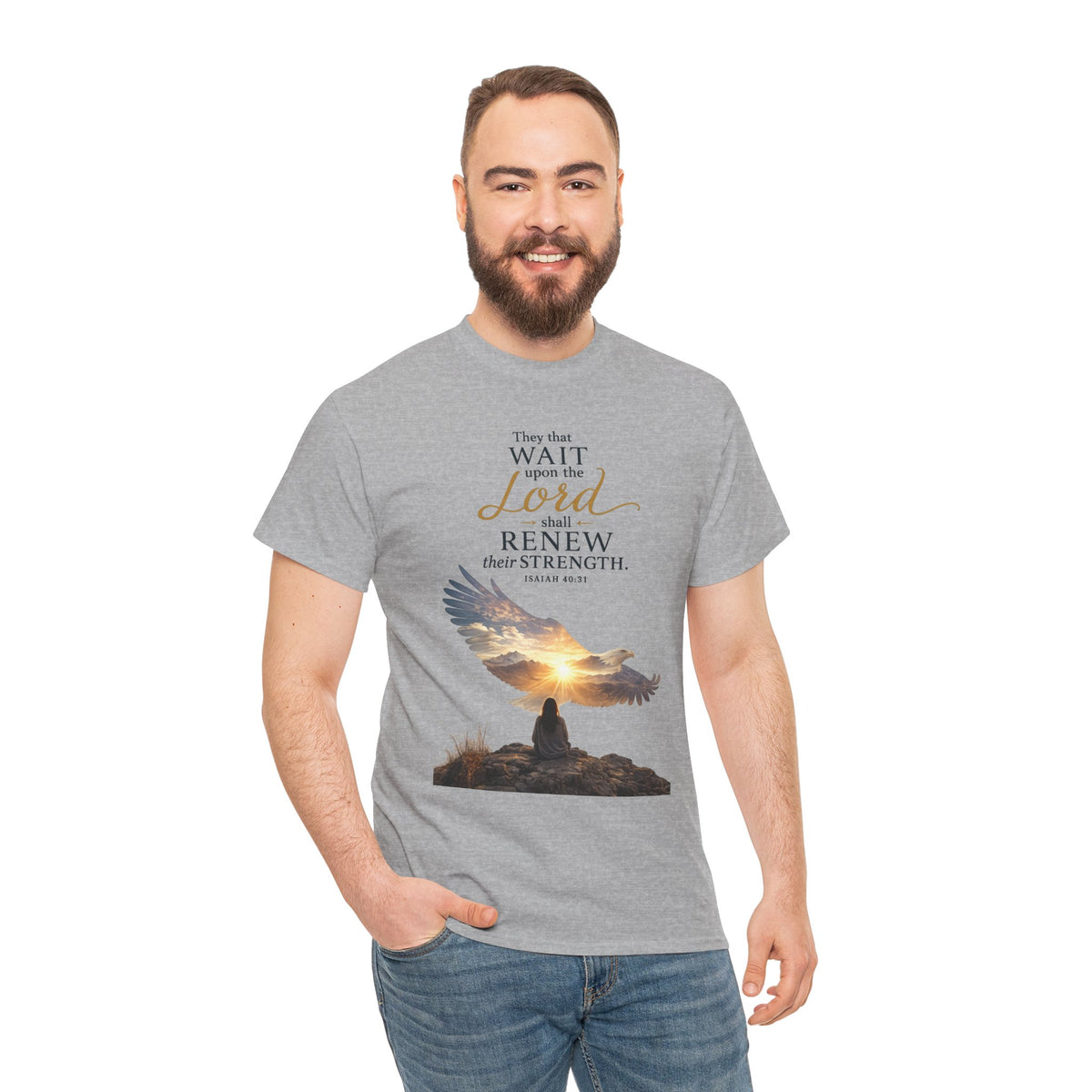 "Wait Upon the Lord" Eagle Sunrise Faith Unisex Tee