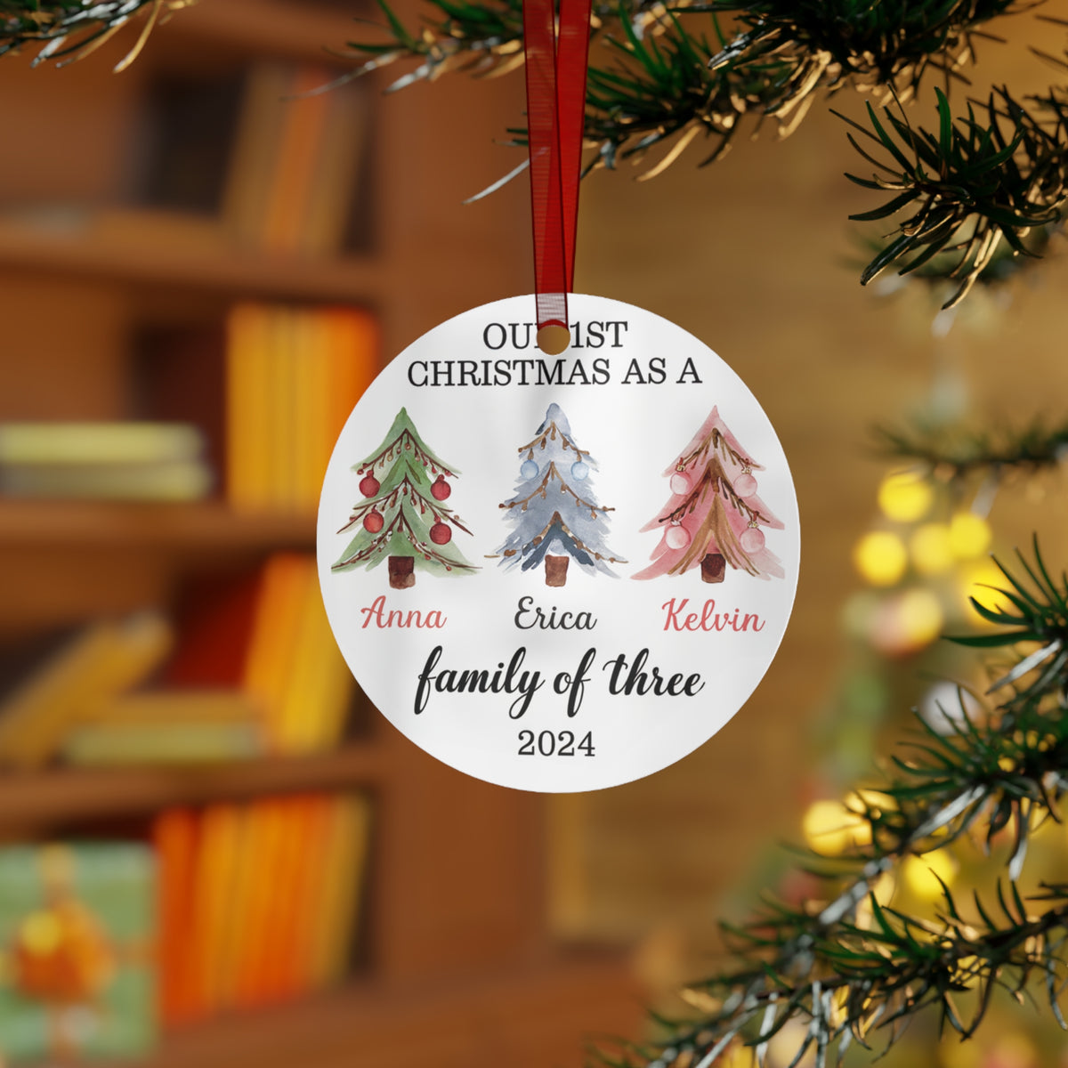 Our First Christmas Metal Ornaments, Family of 3 Christmas Ornament, Personalized Christmas Gift