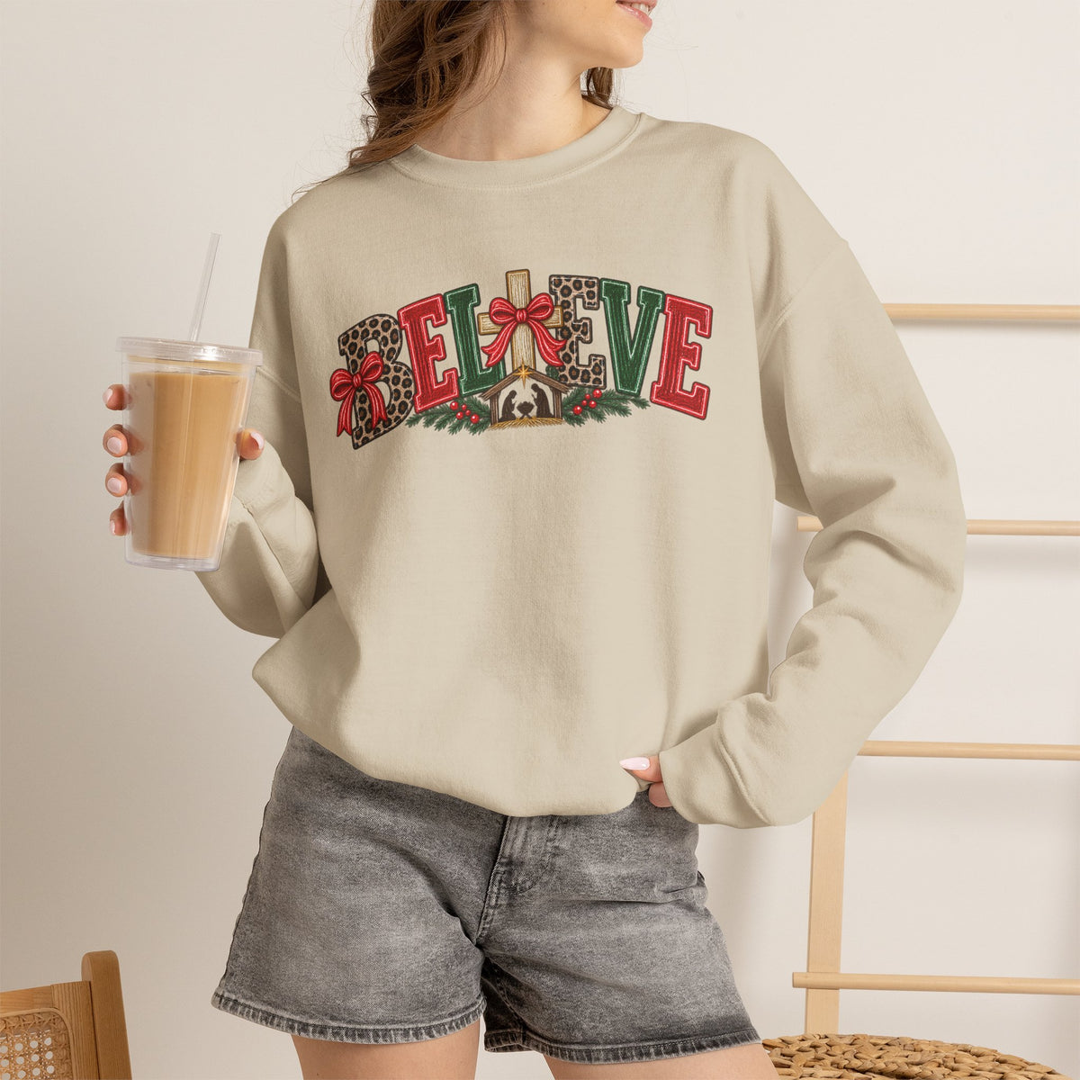 Believe Christmas Floral Crewneck Sweatshirt