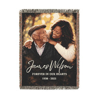 Personalized Memorial Woven Blanket — "Forever in Our Hearts" Custom Name & Years