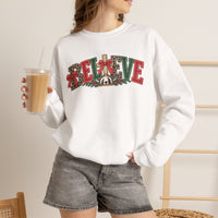Believe Christmas Floral Crewneck Sweatshirt