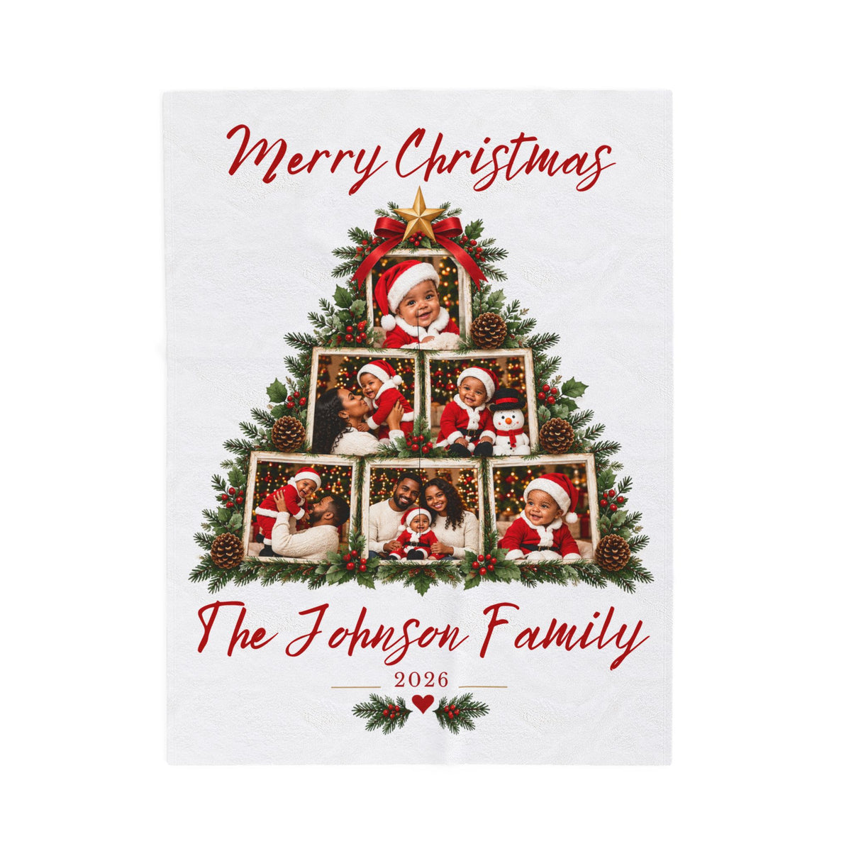 Personalized Merry Christmas Family Photo Velveteen Blanket