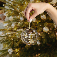 Our First Christmas Married 2024 Glass Ornaments, Beautiful Gift For Couple