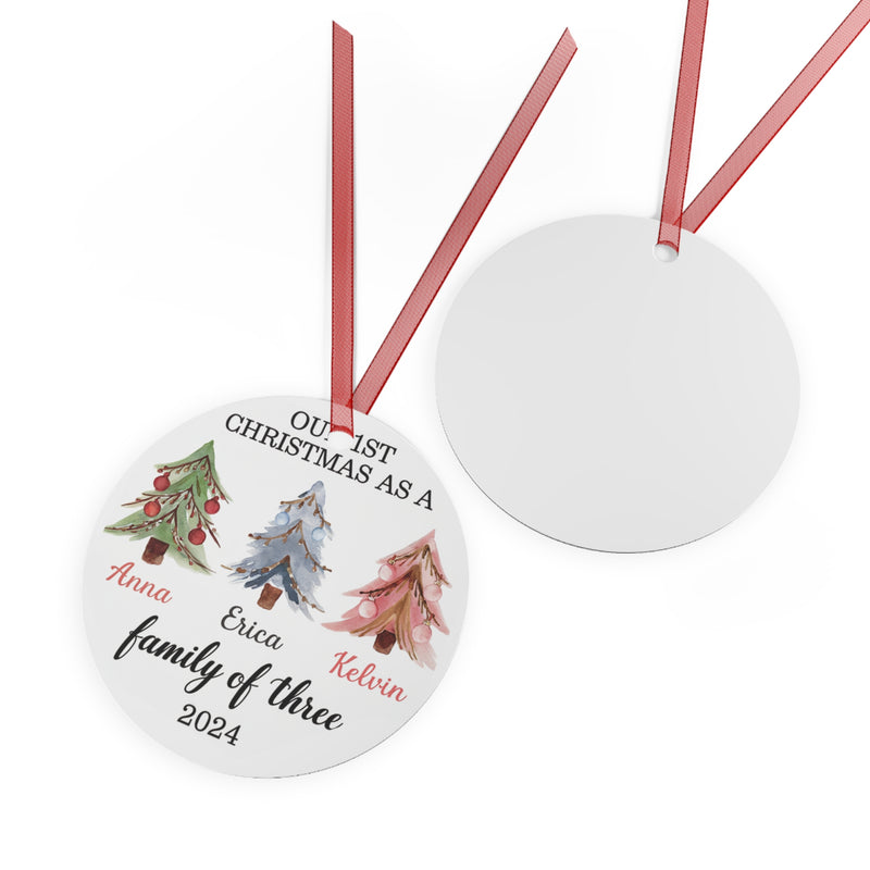 Our First Christmas Metal Ornaments, Family of 3 Christmas Ornament, Personalized Christmas Gift