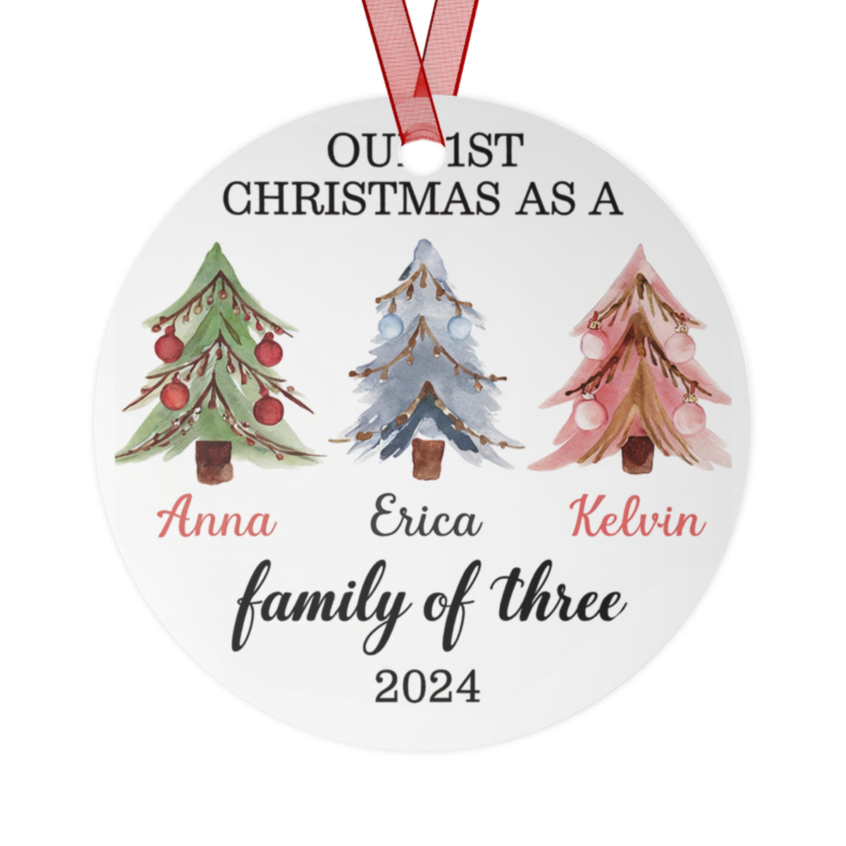 Our First Christmas Metal Ornaments, Family of 3 Christmas Ornament, Personalized Christmas Gift