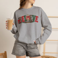 Believe Christmas Floral Crewneck Sweatshirt