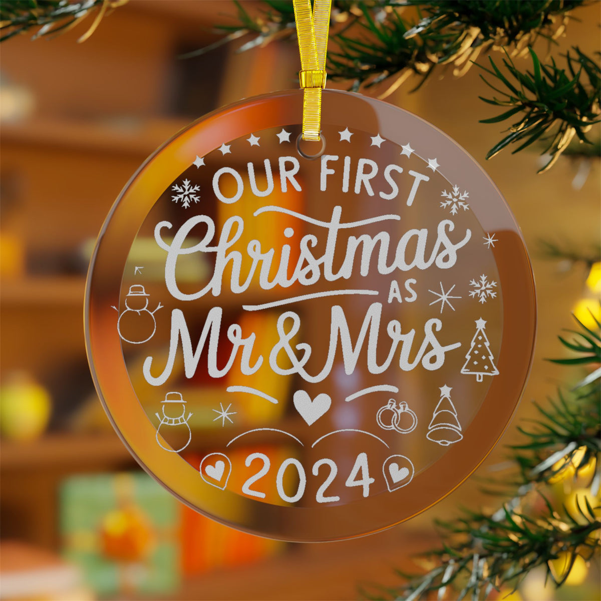 Our First Christmas Mr And Mrs 2024, Excellent Gift For Couple , Christmas Glass Ornaments