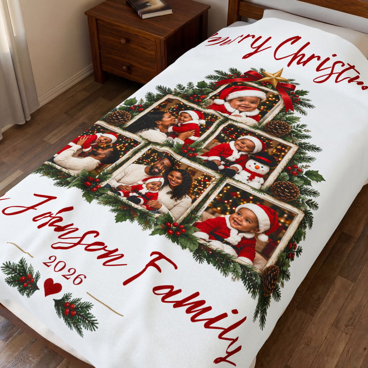Personalized Merry Christmas Family Photo Velveteen Blanket