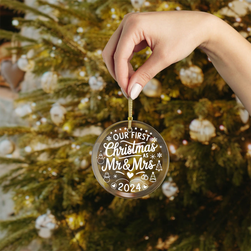 Our First Christmas Mr And Mrs 2024, Excellent Gift For Couple , Christmas Glass Ornaments