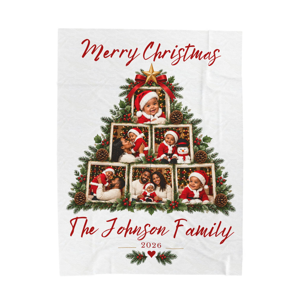 Personalized Merry Christmas Family Photo Velveteen Blanket