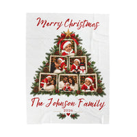 Personalized Merry Christmas Family Photo Velveteen Blanket