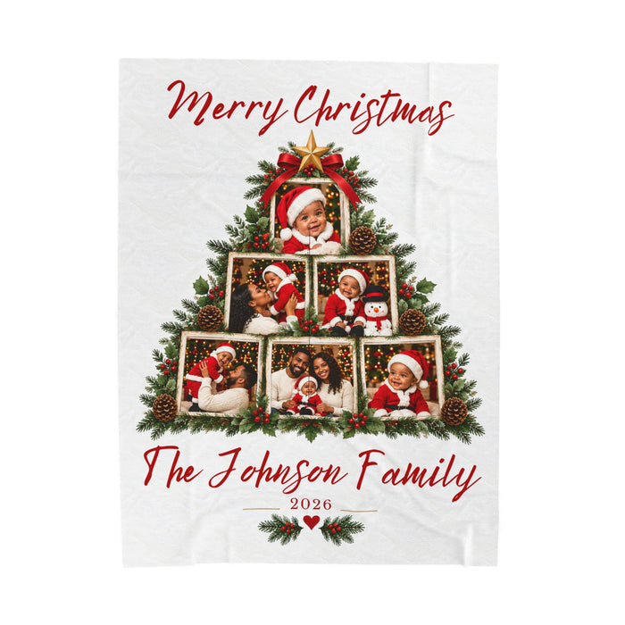Personalized Merry Christmas Family Photo Velveteen Blanket