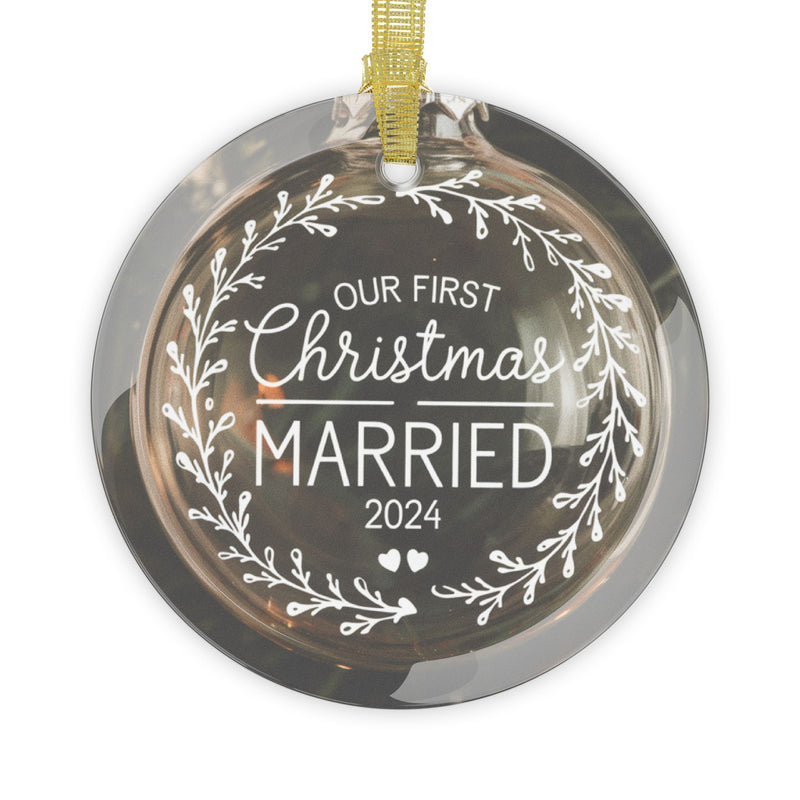 Our First Christmas Married 2024 Glass Ornaments, Best Gift For Couple