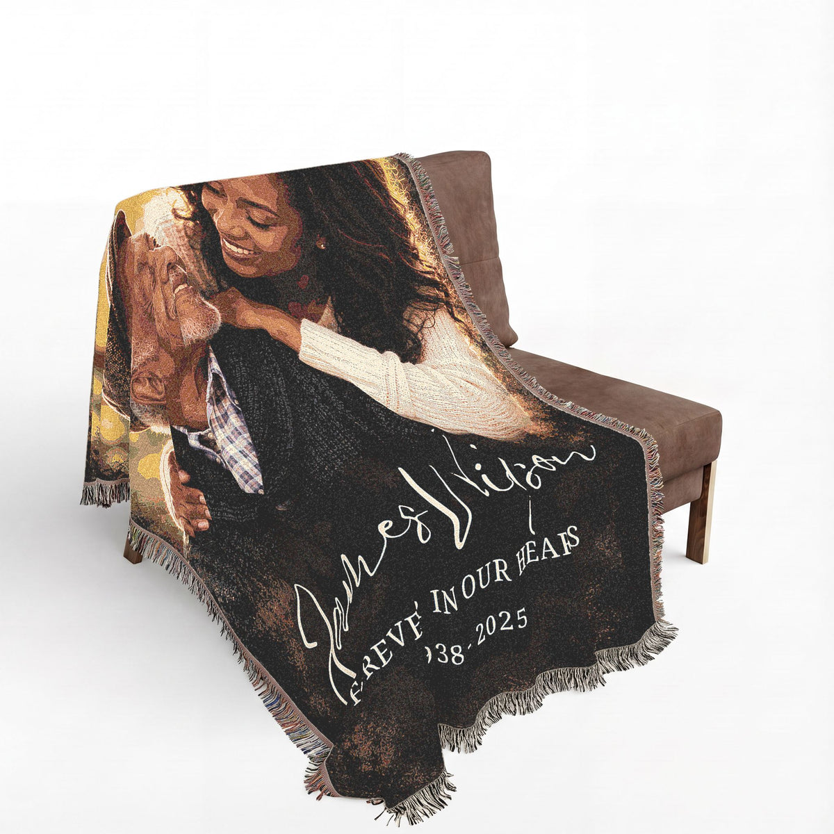 Personalized Memorial Woven Blanket — "Forever in Our Hearts" Custom Name & Years